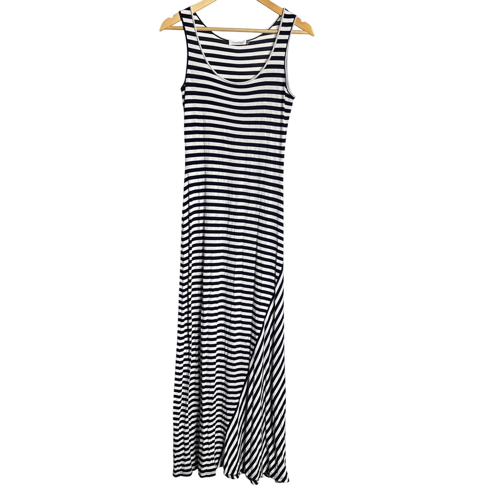 Calvin Klein Navy White Striped Sleeveless Maxi Dress‎ Size 2 Coastal Nautical